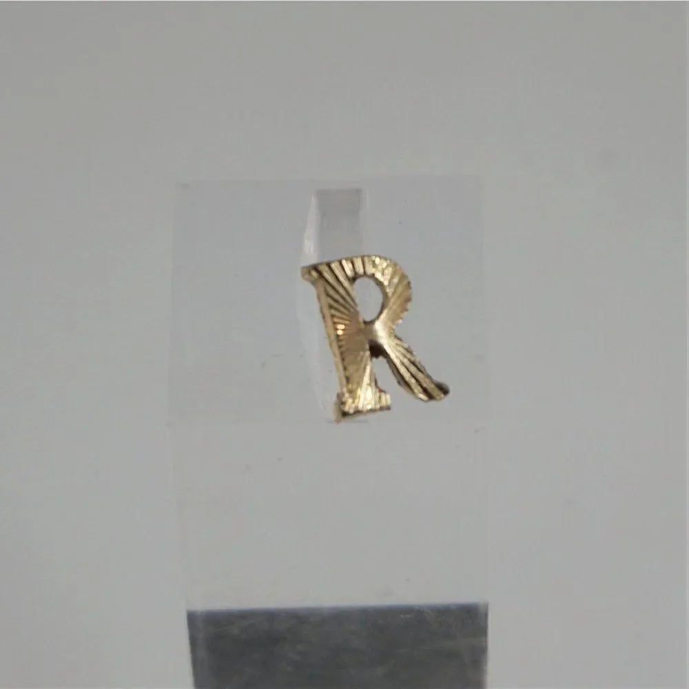 Letter R Initial Pin Tie Tack Lapel Gold Color Metal